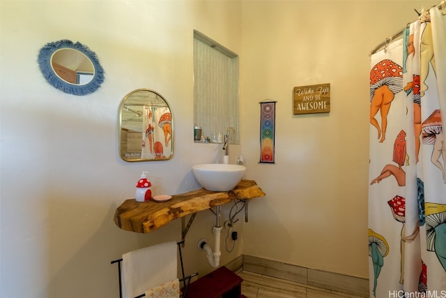 bathroom with sink and hardwood / wood-style flooring