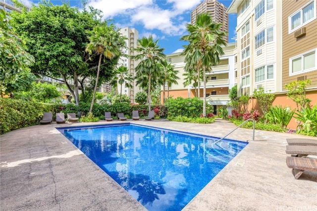 view of swimming pool with a patio area