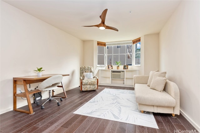 living area featuring hardwood / wood-style floors and a wall mounted AC