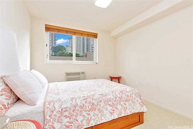 carpeted bedroom featuring a wall mounted air conditioner