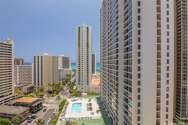 property's view of city with a water view