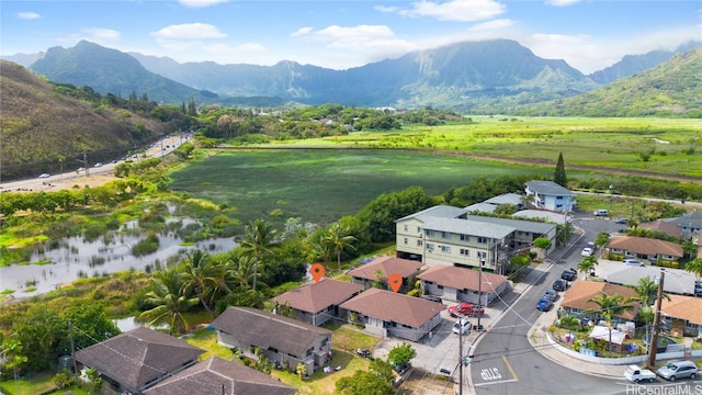 drone / aerial view with a mountain view