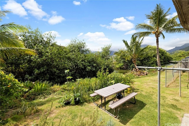 view of community featuring a yard and a mountain view