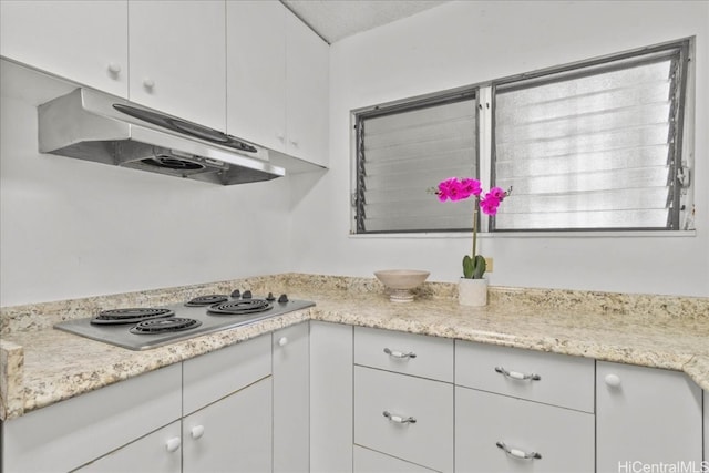 kitchen featuring stainless steel electric stovetop and white cabinetry