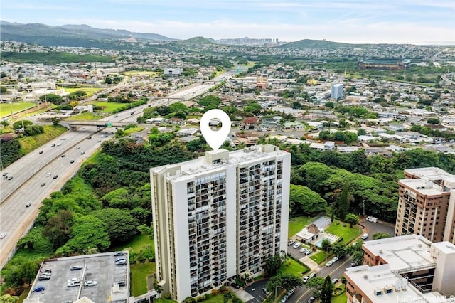 aerial view with a mountain view