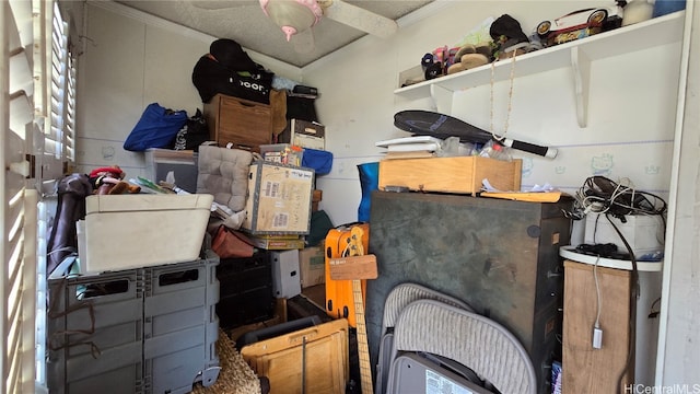 storage area with ceiling fan