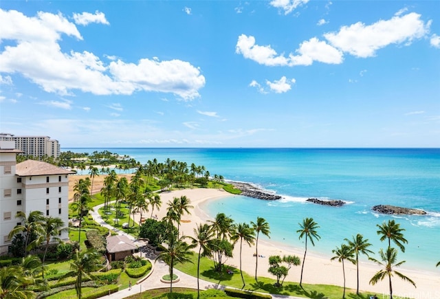 view of water feature with a view of the beach