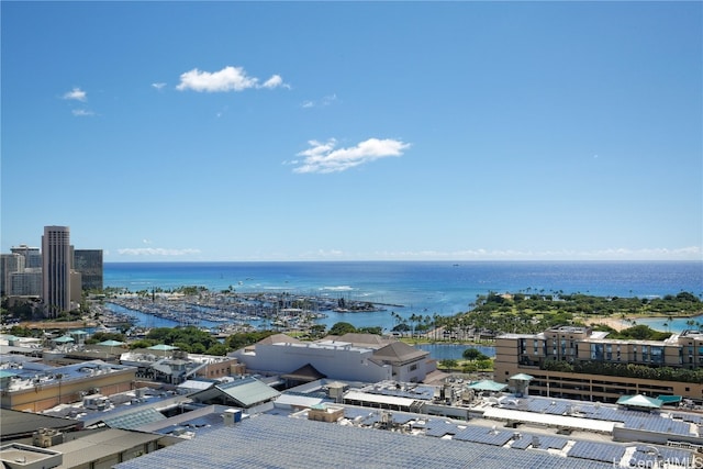 aerial view featuring a water view