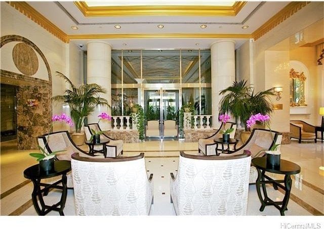 440 Olohana St Unit 1804, Honolulu, HI 96815 - community lobby featuring crown molding, recessed lighting, and a high ceiling