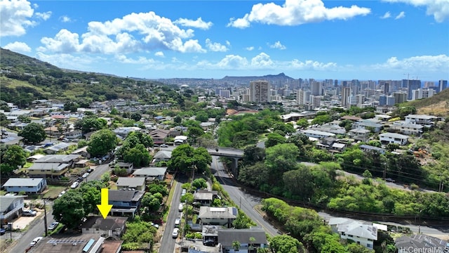 birds eye view of property featuring a mountain view