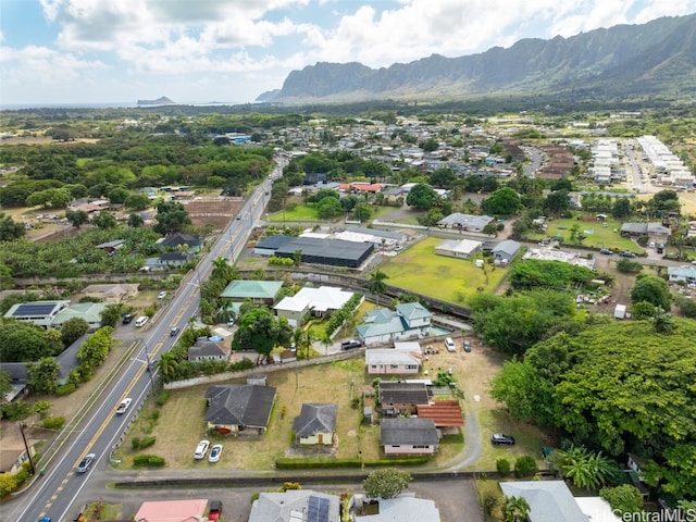 birds eye view of property with a mountain view