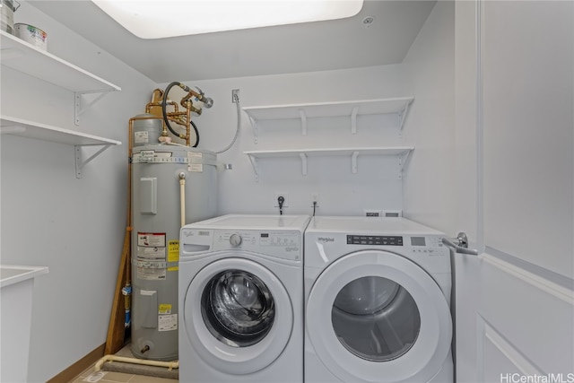 laundry area featuring water heater and separate washer and dryer