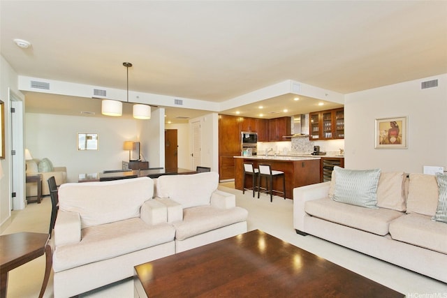 223 Saratoga Rd Unit 2607, Honolulu, HI 96815 - living room featuring recessed lighting and beverage cooler