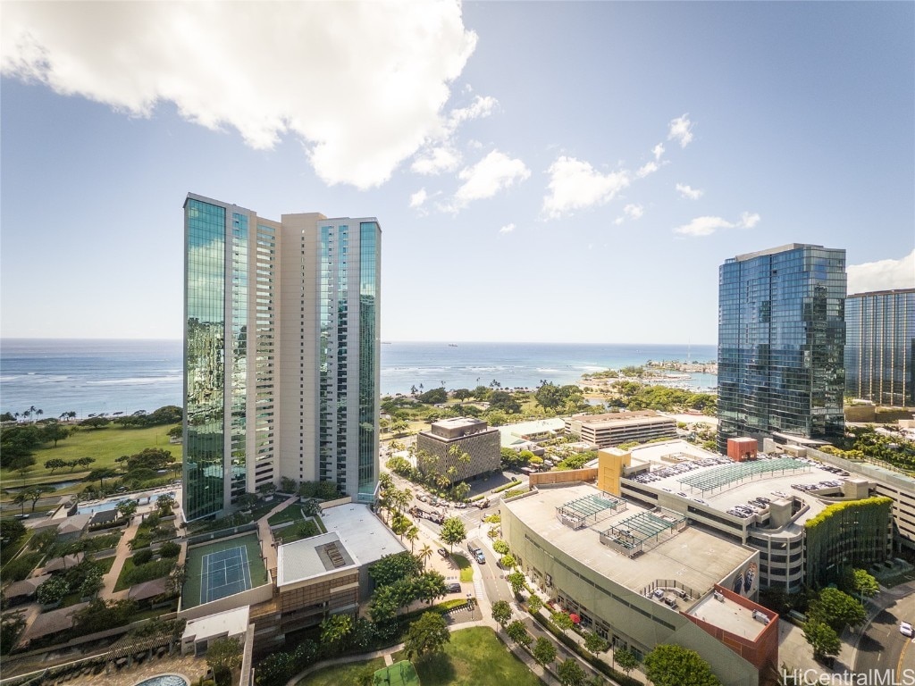 bird's eye view featuring a water view