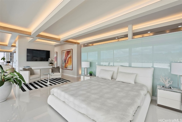 bedroom featuring beam ceiling