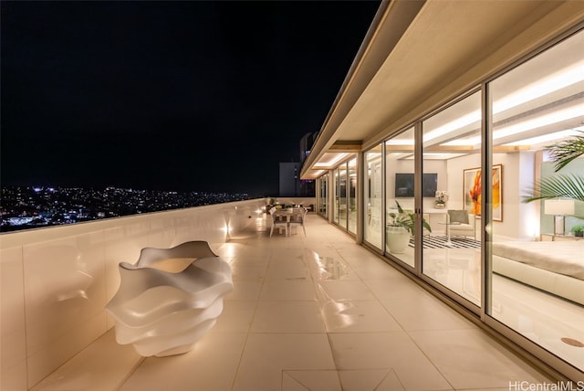 view of balcony at night