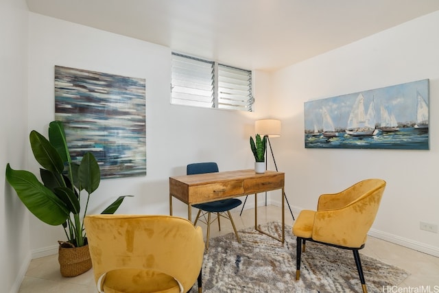 home office with light tile patterned flooring