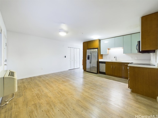 kitchen featuring sink, stainless steel appliances, and light hardwood / wood-style floors