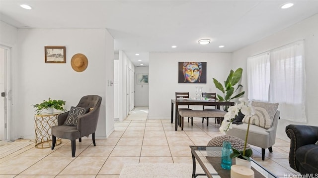 living room featuring light tile patterned floors