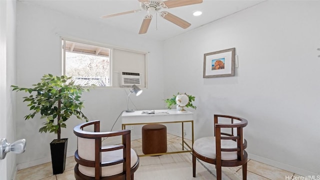 office area with cooling unit and ceiling fan