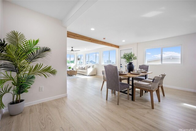1849 Vancouver Pl, Honolulu, HI 96822 - dining room with beamed ceiling, baseboards, recessed lighting, and light wood-type flooring