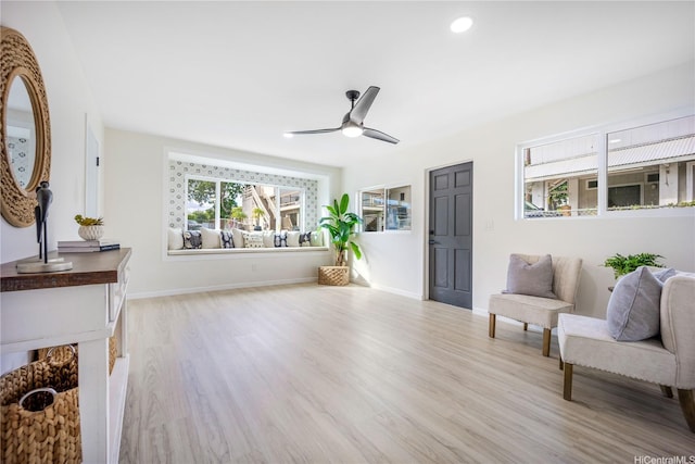 1849 Vancouver Pl, Honolulu, HI 96822 - sitting room featuring recessed lighting, light wood-style floors, a ceiling fan, and baseboards