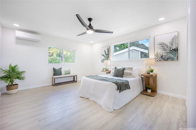 1849 Vancouver Pl, Honolulu, HI 96822 - bedroom with baseboards, wood finished floors, recessed lighting, and a wall unit AC