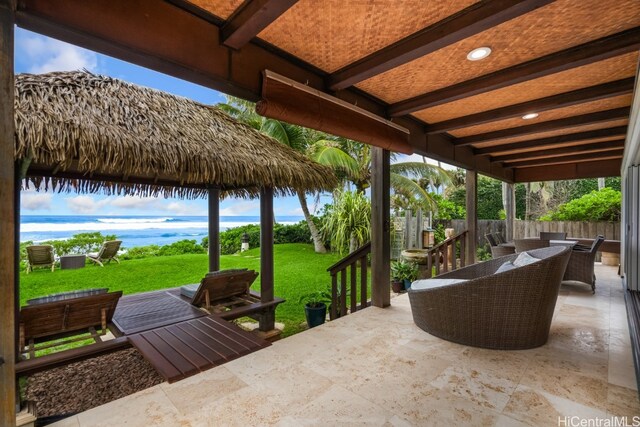 view of patio with a gazebo and an outdoor hangout area