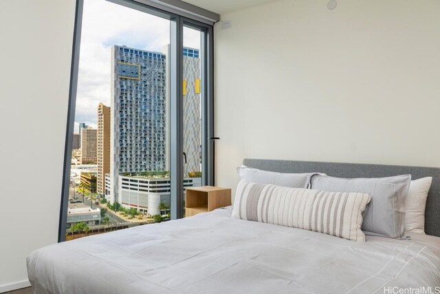 bedroom with expansive windows