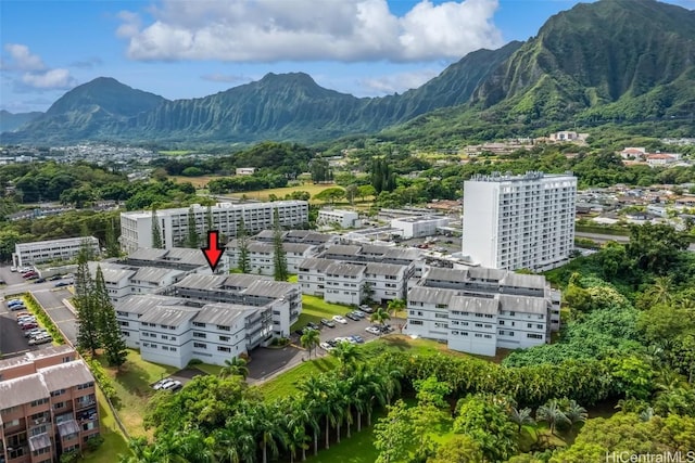 drone / aerial view with a mountain view