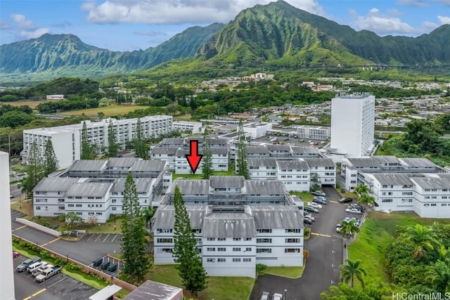 bird's eye view with a mountain view