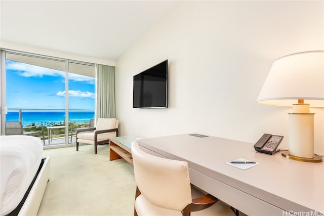 carpeted bedroom featuring access to outside and floor to ceiling windows