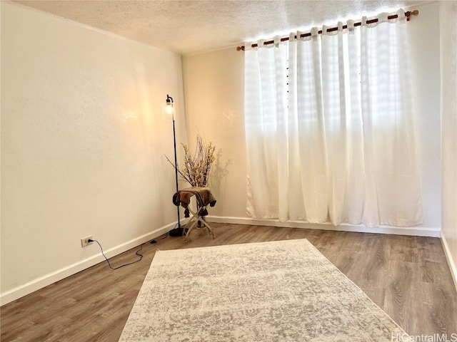 spare room featuring a textured ceiling and hardwood / wood-style flooring