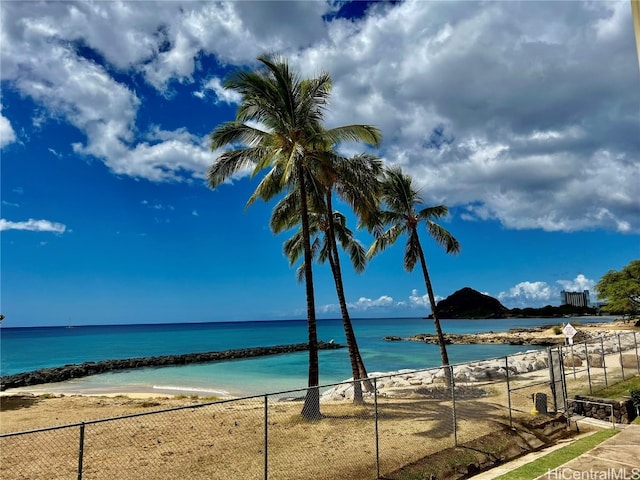 view of water feature with a view of the beach