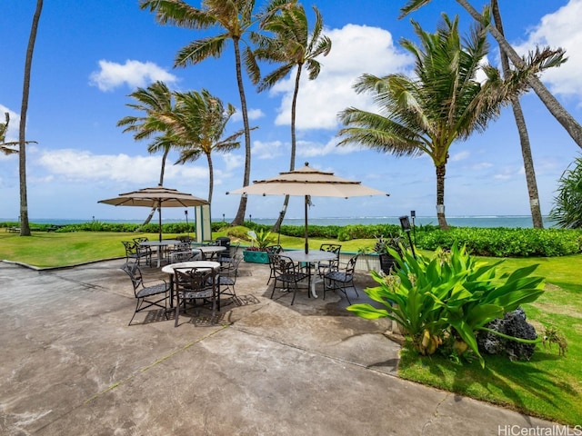 view of patio / terrace featuring a water view