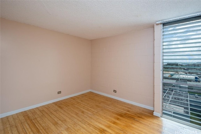 spare room with a textured ceiling, floor to ceiling windows, and light hardwood / wood-style flooring