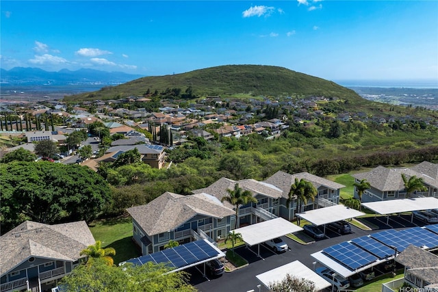 drone / aerial view with a mountain view and a residential view
