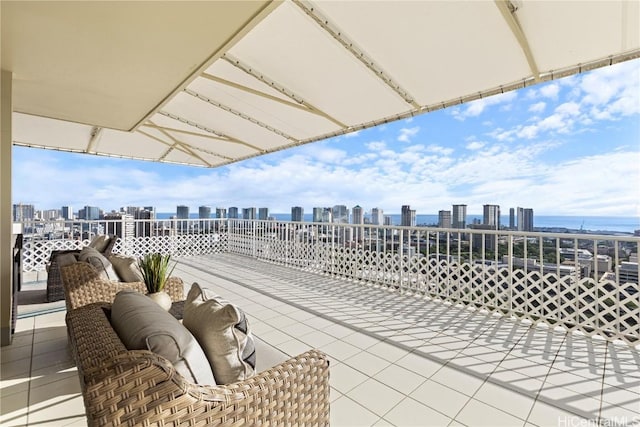 view of patio featuring a water view