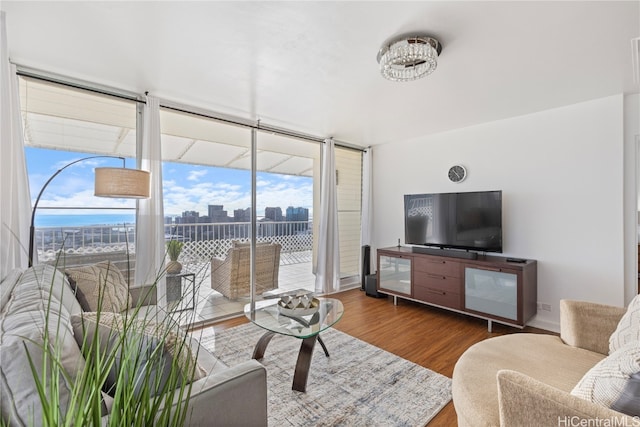 living room featuring hardwood / wood-style flooring and floor to ceiling windows