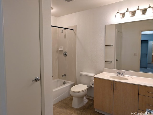 full bathroom with vanity, toilet, and bathtub / shower combination