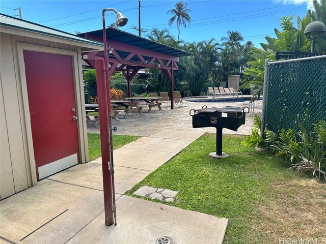 exterior space featuring a gazebo, a yard, and a patio