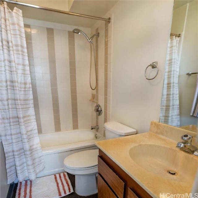 full bathroom with vanity, toilet, and shower / bath combo