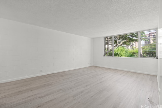 empty room featuring light wood-type flooring and a textured ceiling