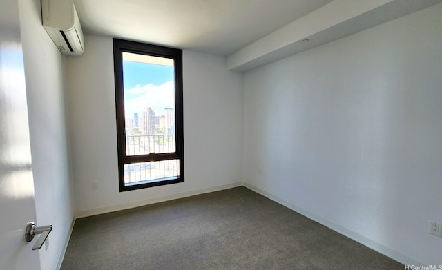 carpeted empty room with a healthy amount of sunlight, baseboards, and an AC wall unit