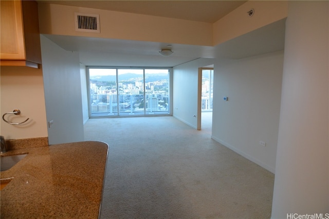 unfurnished living room with light carpet