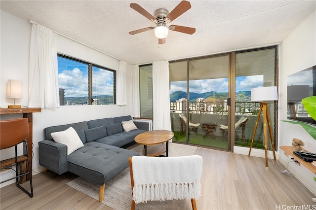 sunroom with ceiling fan