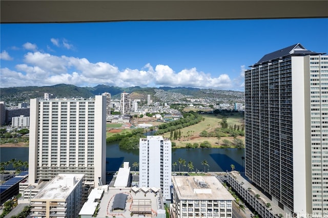 view of city featuring a water and mountain view