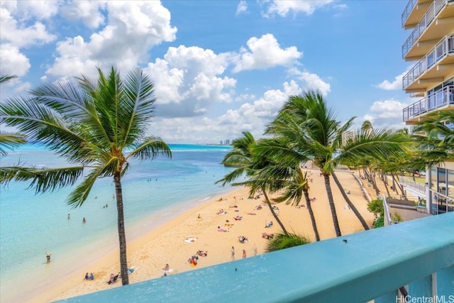 property view of water featuring a beach view