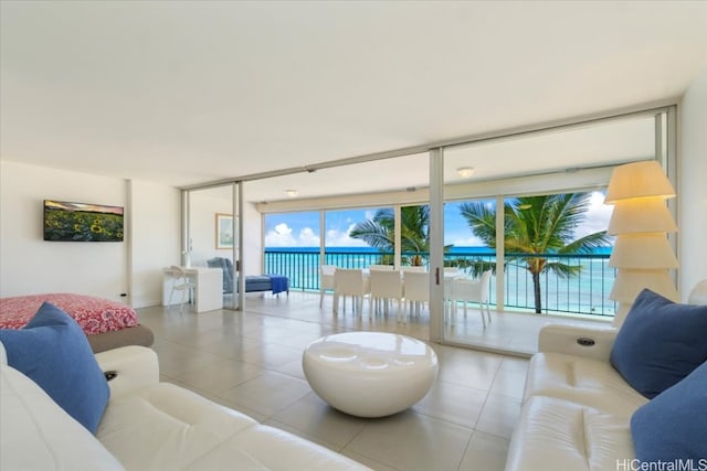 living room with light tile patterned floors