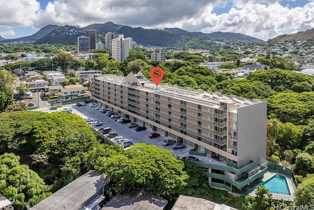 bird's eye view with a mountain view